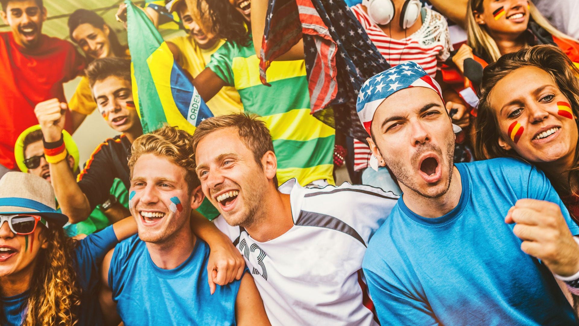 Fans of different nations at the stadium together